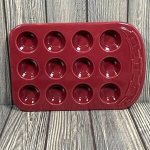 Longaberger Woven Traditions Pottery Mini Muffin Cupcake Pan 12 Paprika 10x7
